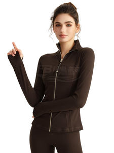 Veste de sport/yoga unie ajustée pour femme grande taille, style Lulu, en Nylon/Spandex, à manches longues, col roulé, avec protection pour les doigts - Product Image 4