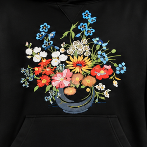 Sweat-shirt à capuche noir brodé motif bouquet de fleurs d'hiver, avec poche kangourou, coupe oversize, style streetwear décontracté, éco-responsable - Product Image 6
