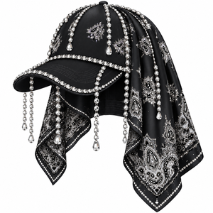Gorras de Béisbol Personalizadas al por Mayor con Pañuelo de Satén Paisley y Diamantes de Imitación para Bebés, con Cadena de Cuentas de Cristal - Product Image 3