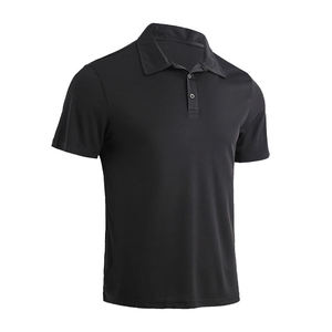 เสื้อโปโลผู้ชายแขนสั้นสีดำ ผ้าถัก ทรงปกติ สีพื้น ดีไซน์ติดกระดุม - Product Image 1