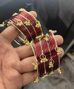 Latest Collection Handmade Women Bridal Kasmiri Churiyan <b>Bangles</b> Pearl Trendy Geometric Design Customizable Colors Velvet - Product Image 6