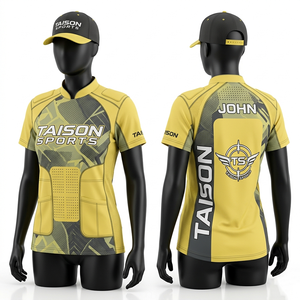 เสื้อเจอร์ซีย์กีฬาสำหรับผู้หญิง ผ้าโพลีเอสเตอร์อินเตอร์ล็อค 180 GSM สีเหลืองกรมท่าเทา  แบบสับลิเมชั่น  โลโก้สั่งทำได้  ชุดทีมกีฬา ทรงพอดีตัว - Product Image 3