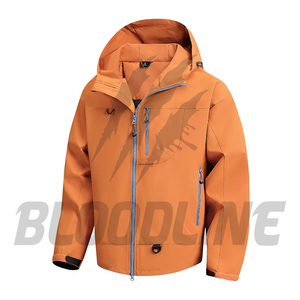 Light Blue Hooded <b>Jacket</b> Full Sleeve Windproof Unisex Winter Wear Printed Polyester Coat - Product Image 2