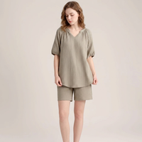 Sweethoney – ensemble pyjama en gaze double couche pour femmes, pull fin à col en v, ensemble en coton ample, Simple et élégant, printemps-été