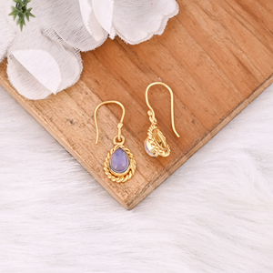 Natural Opalite Pear Shape Gold Plated <b>Hook</b> <b>Earrings</b> For Women - Product Image 4