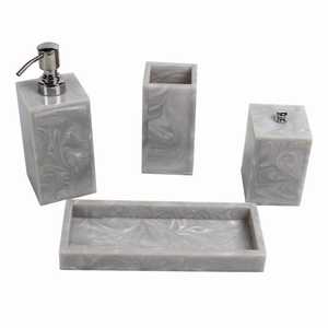 Ensemble de salle de bain moderne en marbre, trois pièces, distributeur de savon rectangulaire, porte-brosse à dents, boîte de rangement, facile à nettoyer - Product Image 6