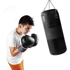 Sac de boxe d'entraînement en similicuir noir avec suspension à chaîne, durable, rempli de sable, pour adultes - Product Image 2
