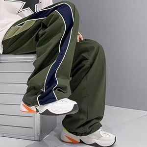 Pantalones Anchos Color Verde Oliva para Hombre, Cintura Elástica, Franja Lateral, Casuales, Transpirables, de Poliéster, para Primavera - Product Image 6