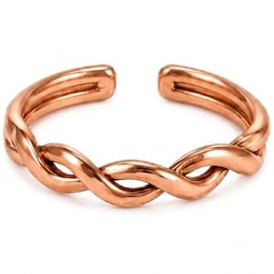 Contemporary Flat Twisted Copper Bangle Adjustable Open Cuff Smooth Polished Handmade Lightweight Metal Craft <b>Bracelet</b> for <b>Men</b> - Product Image 1