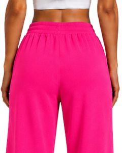Women Neon Pink <b>Wide</b> <b>Leg</b> Sweatpants High Waist Loose Fit Casual Fleece Jogger <b>Lounge</b> <b>Pants</b> Streetwear Wear - Product Image 6