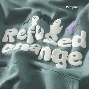 Poids lourd 100% coton 3D en relief broderie surdimensionné conception personnalisée graphique bouffée imprimé sweats à capuche unisexe - Product Image 3