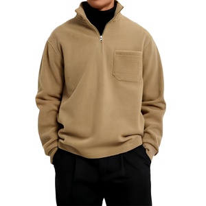 Suéter de Forro Polar con Cierre de Cremallera de un Cuarto para Hombre, Color Caqui, con Bolsillo en el Pecho, Corte Regular, Ropa Casual de Otoño - Product Image 1