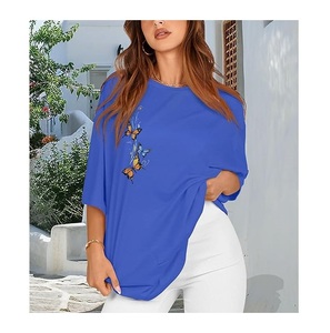 Nouvel Arrivage T-shirt Décontracté Femme Imprimé Numérique 100% Coton Manches Courtes Grande Taille Épaules Tombantes Confortable Fabriqué au Bangladesh - Product Image 3