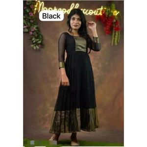 DISEÑADOR GEORGETTE ZARI BORDER TRABAJO BATA NEGRO - Product Image 1