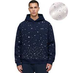 Sweat-shirts à capuche en molleton de coton épais pour hommes, avec strass sur toute la surface, design surdimensionné, streetwear, pull personnalisé avec logo OEM - Product Image 4
