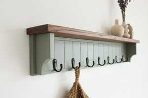 <b>Wooden</b> Wall Mounted Coat Rack with <b>Shelf</b> <b>Rustic</b> Entryway Hook Organizer Hallway Storage Holder - Product Image 3