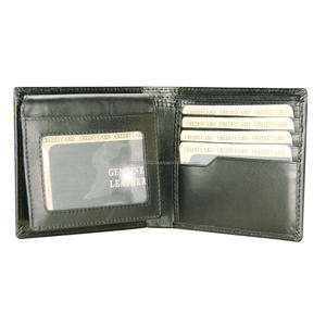 <b>Men's</b> Short Bifold Card Holder <b>Wallet</b> Genuine <b>Black</b> Glossy Leather with Open Closure Custom Logo RFID Blocking - Product Image 6