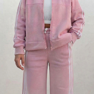 Crescent Wear Womens <b>Pink</b> 100% Cotton High Street Winter <b>Tracksuit</b> <b>Set</b> Contrast Stripe Detailing Customizable Colors Logos - Product Image 4
