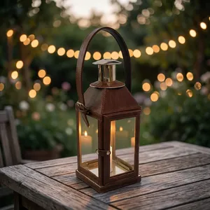 Lanterne décorative élégante en fer et verre avec poignée pour l'intérieur et l'extérieur, maison, jardin, patio, mariage, éclairage de bougies, décoration - Product Image 1