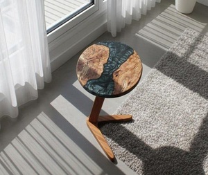 โต๊ะข้างวางเครื่องดื่มลายไม้และเรซิ่น สีดำและสีงาช้าง เฟอร์นิเจอร์ตกแต่งสไตล์โมเดิร์น เคลือบสีดำ ผลิตโดยผู้ผลิต - Product Image 2