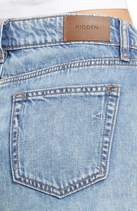 Mini-jupe en jean taille haute pour femme avec boutons sur le devant, coupe droite, style décontracté bleu délavé - Product Image 5