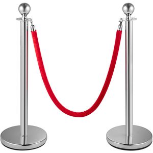 Set da 6 Pali Divisori in Acciaio Inossidabile con Corde in Velluto Rosso da 1,5 m, per Controllo Folla e Barriere, con 3 Supporti per Banner in Velluto Rosso da 76 cm - Product Image 1