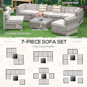 Set Divano 7 Pezzi in Rattan PE per Esterni, Resistente a Tutte le Condizioni Atmosferiche, con Cuscini e Doghe in Plastica, Ideale per Ospedali - Product Image 6