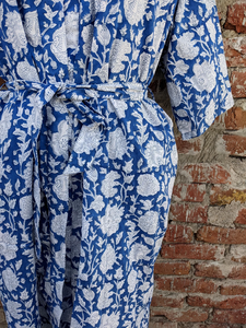 Kimono en coton imprimé à la main unisexe Dressing indien pour adultes avec couverture à la main imprimée de fleurs respirantes Fermeture à cordon de serrage - Product Image 2