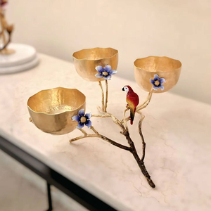 Bols de luxe à double paroi plaqués or de haute qualité, écologiques, pour servir la nourriture, vaisselle de cuisine, design Macaw Parrot Flowers - Product Image 3