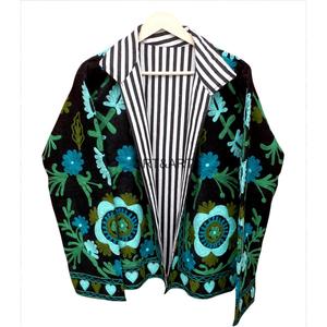 <b>Corduroy</b> Floral Embroidery <b>Jacket</b> with Cotton Lining Breathable & Eco-Friendly Quick Dry for Winter/Autumn - Product Image 3