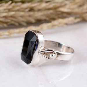 Handmade 925 Sterling Silver Black Obsidian <b>Cushion</b> Gemstone <b>Statement</b> Ring Adjustable Band Boho & Hippie Style Unisex - Product Image 3