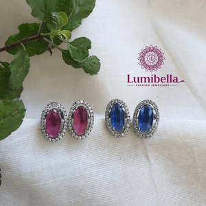Classic Stainless Steel Number Stud Earrings with Amber Stone for Party Wedding Gift - Product Image 1