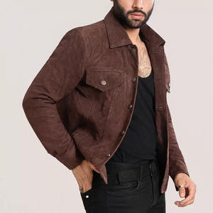 Veste en daim marron style trucker, manches longues, col rabattu, fermeture boutonnée, coupe classique, couleur unie, pour homme et femme, automne - Product Image 3