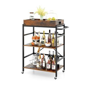 Carrello Bar Industriale a 3 Ripiani con Vassoio Rimovibile per Cucine e Isole Cucina - Product Image 1