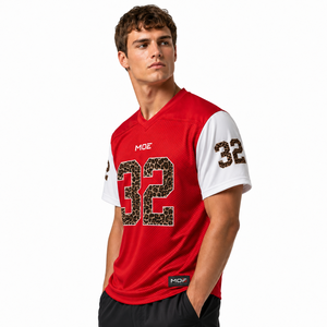 Maillot de football américain unisexe tendance à imprimé léopard personnalisé, léger et respirant en maille, prêt à la vente, hauts décontractés - Product Image 2
