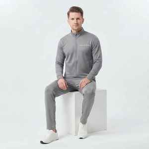 Conjunto Deportivo Informal de 2 Piezas para Hombre, Chaqueta Deportiva Gris con Cierre Completo y Bolsillos Laterales, Corte Regular, Ropa de Otoño - Product Image 5