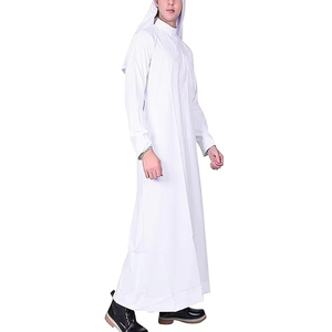 Wholesale Premium Cotton Stand Collar Modest <b>Men's</b> Loose Fit <b>Thobe</b> Islamic Eid Plus Size Floor Length Short Sleeve Quick Dry - Product Image 2