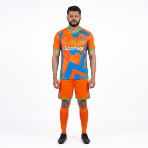 Camiseta de Fútbol para Hombre, Color Azul y Naranja, Cuello en V, Manga Corta, Transpirable, Poliéster, Antideslizante, Cintura Elástica, para Adultos - Product Image 1