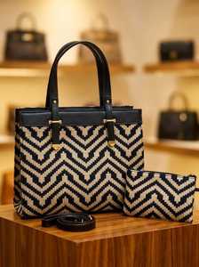 Sac fourre-tout géométrique triangulaire en jacquard fait main avec bandoulière amovible - Product Image 3