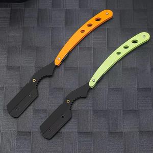 Navaja de Afeitar Profesional Plegable con Hoja de Acero Inoxidable y Mango de Plástico en Color Verde Naranja para Barbería - Product Image 2