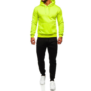 Sweat-shirt à capuche vert néon pour homme, manches longues, style décontracté, vêtement d'automne, couleur unie, fermeture à cordon, poches latérales, coupe régulière - Product Image 1