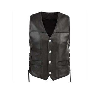 Gilet/veste en cuir véritable de vachette, respirant, couleur noire cirée vintage, pour homme et femme - Product Image 1