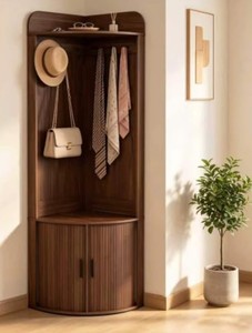 Perchero de esquina moderno de madera maciza con ganchos y estante, mueble de almacenamiento independiente para la entrada del hogar - Product Image 4
