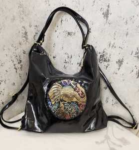 Bolso de Mano Tipo Hobo de Cuero PU Negro Vintage con Patrón de Elefante y Cierre de Cremallera para Viajes Diarios para Mujer - Product Image 2