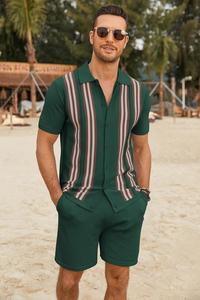 Ensemble T-shirt et short pour homme en coton tissé 100% respirant, 2 pièces, tendance et décontracté pour l'été - Product Image 5
