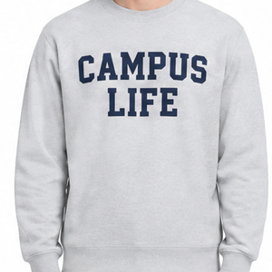 Sweat-shirt personnalisé OEM gris clair pour l'école et l'université, imprimé vie de campus bleu marine, col rond décontracté - Product Image 2