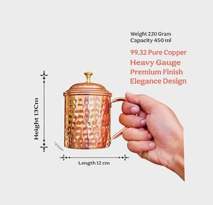 Taza Moscow Mule 100% Cobre Puro con Diseño Martillado a Mano para Cócteles, Bebidas Frías y Barware, Ideal para Cócteles y Bebidas - Product Image 2