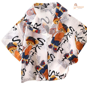 เสื้อเชิ้ตเด็กชายแขนสั้นพิมพ์ลายตัวอักษร ปกคอพับ ลำลอง ทรงปกติ ผ้าทอ - Product Image 1