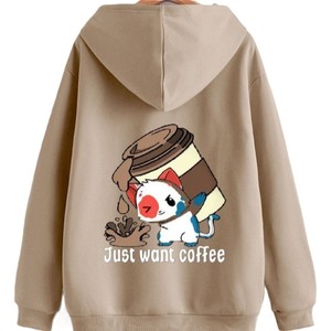 New Arrived Cartoon <b>Cat</b> Printed Hoodie Unisex Regular Fit Autumn Casual Hooded Sweatshirt Beige Back Logo - Product Image 1