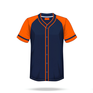 Maillot de baseball personnalisé unisexe pour adulte, manches courtes, boutonné sur le devant, orange et bleu marine, en polyester, uniforme d'équipe - Product Image 2